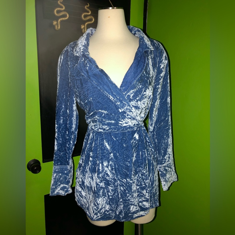 NWOT Free People Viola Velvet Wrapped Dress/Romper in Blue